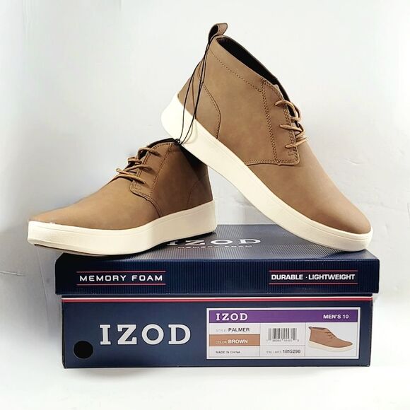 IZOD Men's Palmer PU Leather Chukka Boots Memory Foam Brown Size 10 NIB - Picture 1 of 7